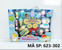 623-302 HỘP BẾP MÁY TÍNH TIỀN SIÊU THỊ + XE ĐẨY + KEM, KẸO, BÁNH Ice-Cream